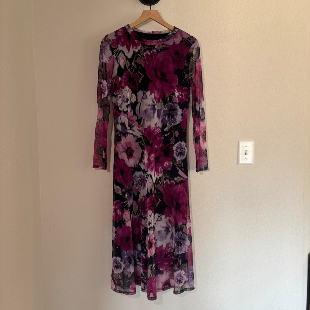 Enfocus Studio Midi Dress 10 Mesh Floral Purple Whimsigoth Romantic